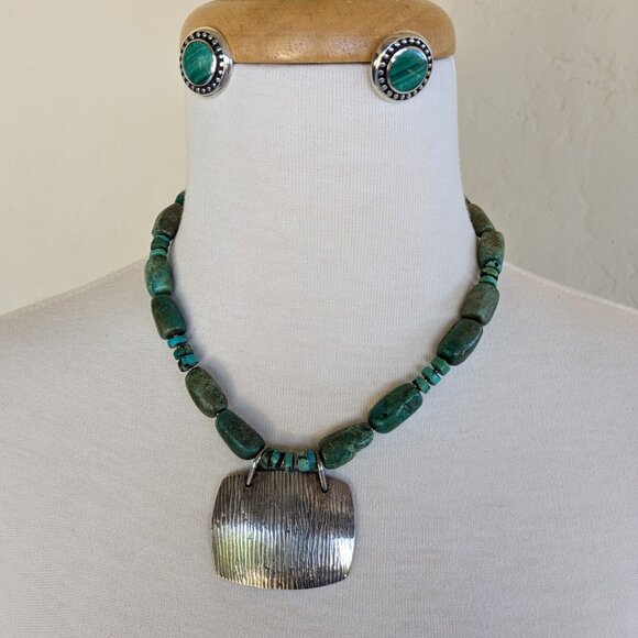 Barse Sterling Pendant on Chunky Stone Necklace-Choice of Sterling Earrings - Picture 1 of 8